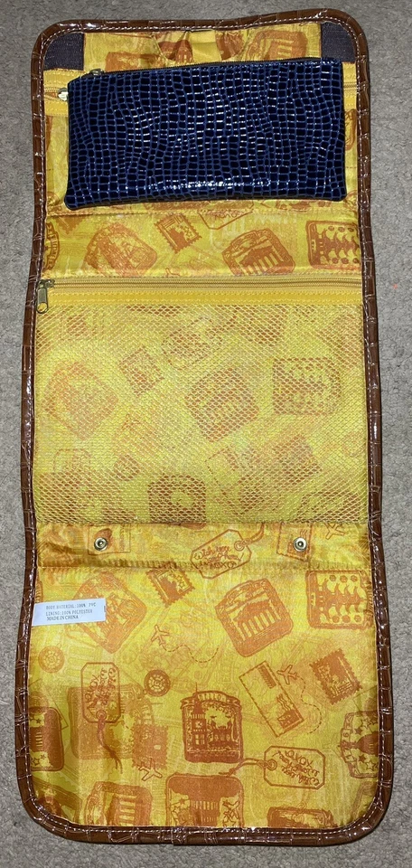 Vintage Samantha Brown Hanging Toiletry Bag Blue Brown Yellow Embossed Croc - Image 3 of 4