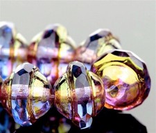 Czech Glass Saturn Saucer Beads Tanzanite Purple Bronze Finish 1 strand 10 New
