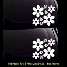 Groovy Daisy Flowers Silhouette Two 5.5" White Vinyl Decals Car Windows laptop