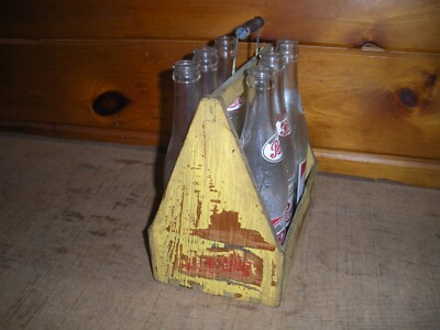 Vintage Pepsi Cola Wooden 6 Pack Glass Bottle Soda Carrier with 6