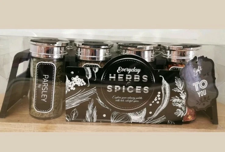 8pc Spice Jar RACK wid Herbs Spices KITCHEN HOMEWARE LID GLASS SET BAR Dine Deco