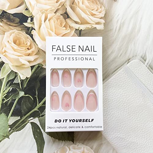 Almond Shape Press on Nails French Tip Fake Nails Medium Length False Nails H3 - Picture 4 of 7