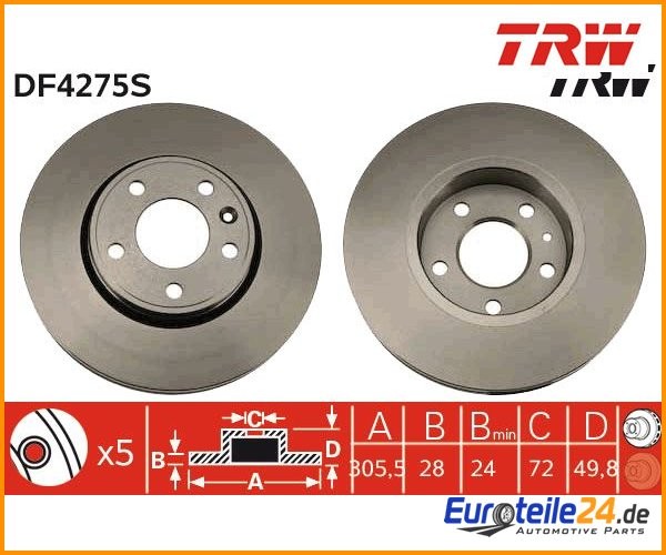 2 St. Bremsscheibe Trw DF4275S FüR Renault Trafic Ii Bus-image