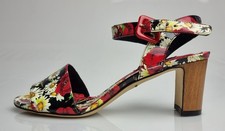 Dolce & Gabbana Keira Poppy Daisy Floral Patent Block Heel Sandal EU 35 UK 2