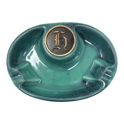 Vintage 1940s Cigar Ashtray The Hyde Park 1950 Monogramed H Turquoise Teal USA