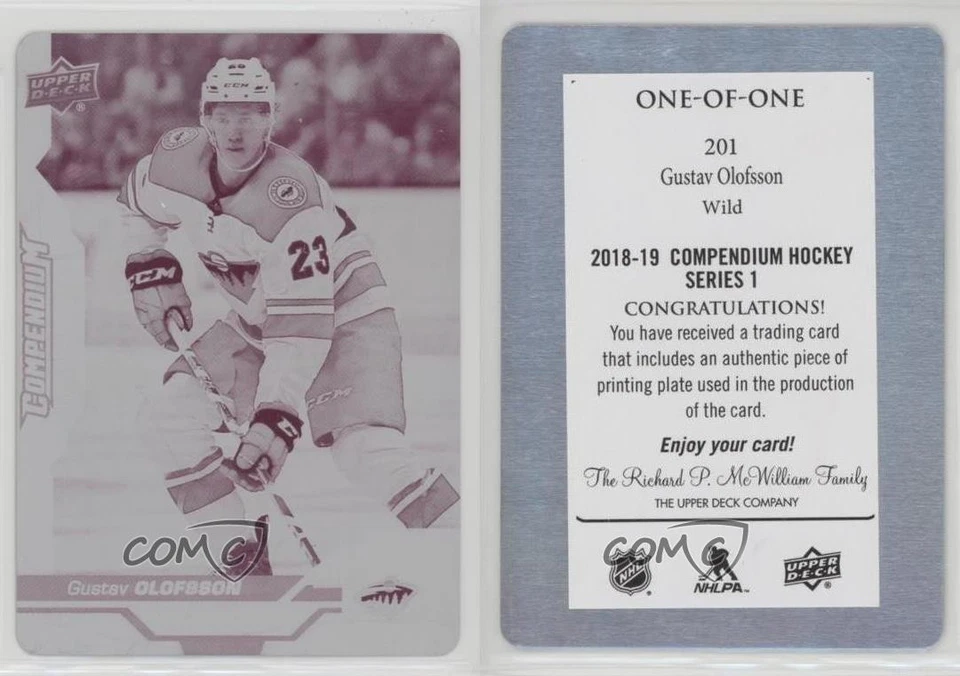 2018 Upper Deck Compendium Printing Plate Magenta 1/1 Gustav Olofsson #201 1m4 - Image 3 of 3