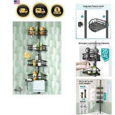 Corner Shower Caddy Tension Pole 4-Tier Bathroom Organizer Shelves for Bathtu...