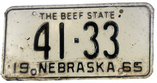 Vintage Nebraska 1965 Auto License Plate 41-33 Man Cave Polk Co Pub Wall Decor