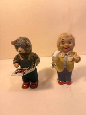 2 Vintage Windup Toys Cubby The Reading Bear & Dan The Coffee Drinking Man Japan