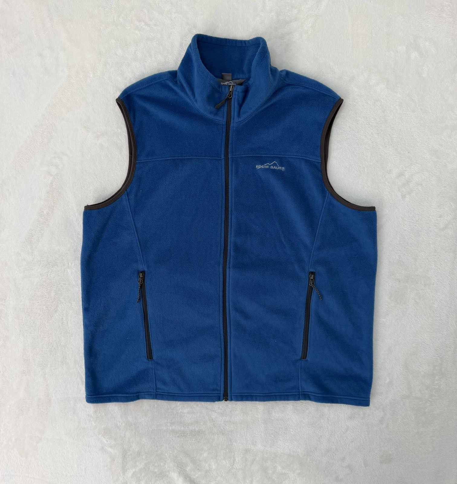 Eddie Bauer Vest Mens XL Blue Fleece Full Zip Stand Collar Outdoor Casual