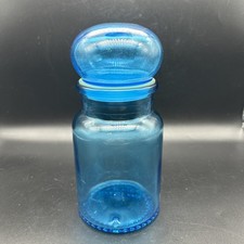 Vintage blue Glass Bubble Top Apothecary Jar Canister Lid Made in Belgium 7&rdquo;
