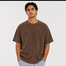 Mens Brown Solid Crew Neck Short Sleeve T-Shi...