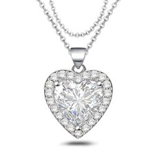Sterling Silver Heart Necklace,Sparkle Cubic Zirconia Layered Pendant Necklac...