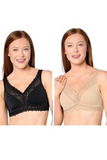 Breezies Women's 2-pack Lace Soft Support Bras Black/Beige