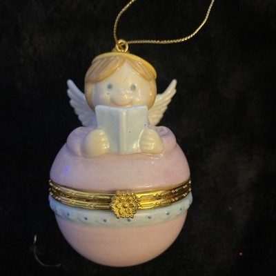 Porcelain Angel Hinged Trinket Box With Holy Cross Necklace