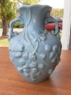 Vintage HAEGER Pottery Blue 10” Vase with Dogwood Pattern Florals And Leaves