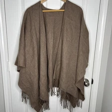 Portolano 100% Wool Oversized Scarf Wrap Shawl Ruana Open Poncho Beige