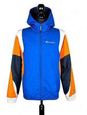 Champion Herren Trainingsjacke M Kapuze Blau Orange 100% Nylon Reißverschluss