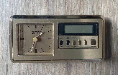 Vintage Traveling Mini Desk Travel Alarm LCD Quartz Clock Gemini - Untested