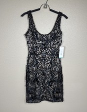 PATRA Black Nude Beaded Lace Illusion Sheath Sleeveless Cocktail Dress 6 NWT