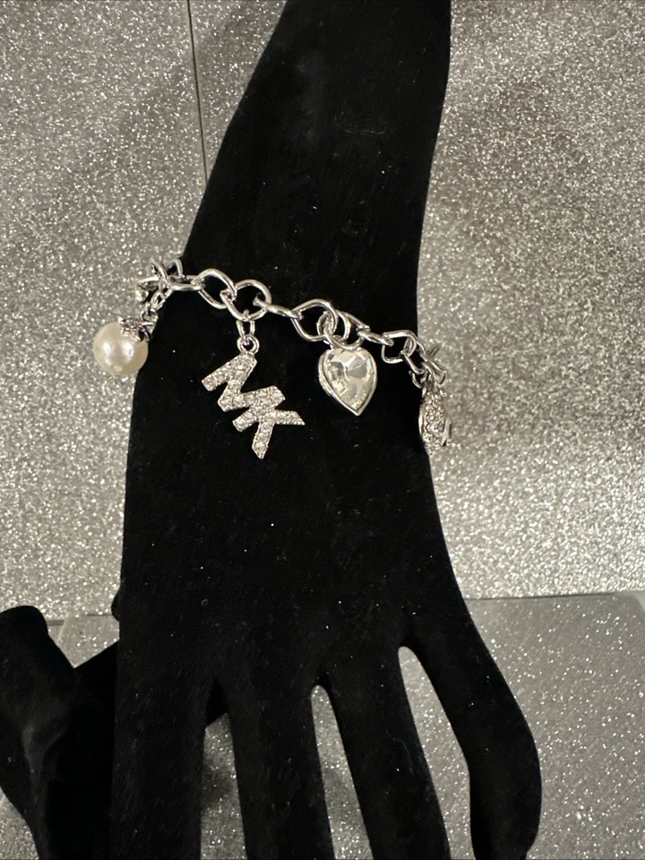 Michael Kors Charms Bracelet Bangle Silver Tone Key 8 inch - Image 3 of 4