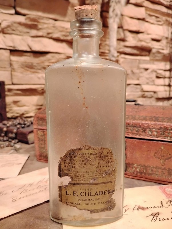 Louis F. Chladek Pharmacist Late 1800s Antique Medical Bottle with Partial Label