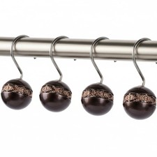 12 PCS Dublin Brown Shower Curtain Hooks Decorative Durable Rod Rings Set