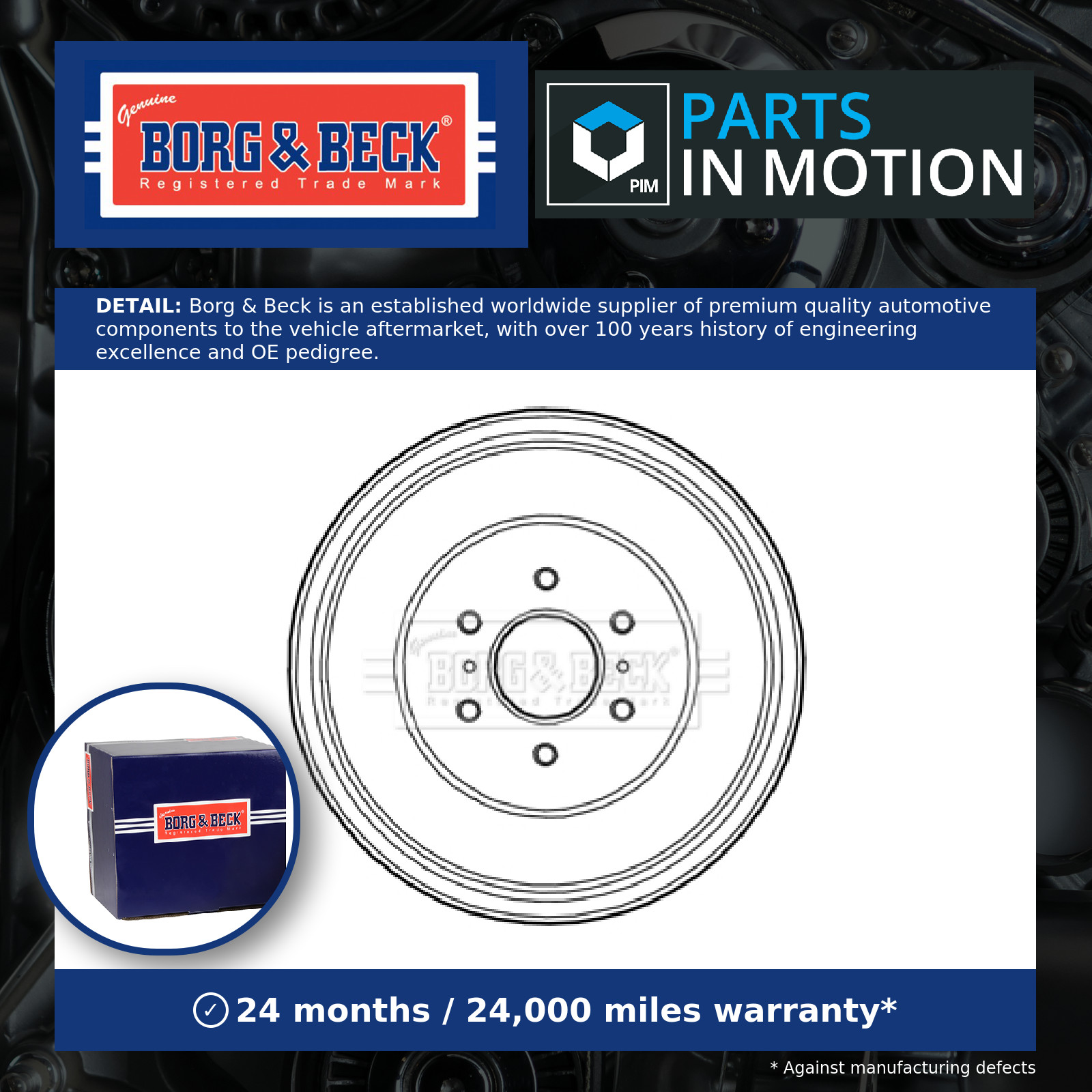 Brake Drum Rear BBR7221 Borg & Beck 43206EB360 Genuine Top Quality Guaranteed
