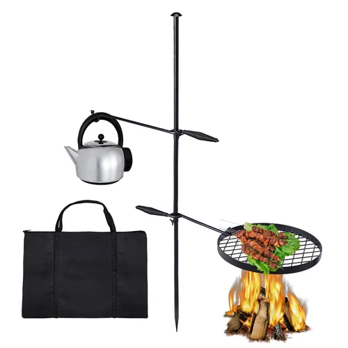 Ground Swivel Campfire Grill Garden Heavy Duty Steel Fire Outdoor Cooking Grate
