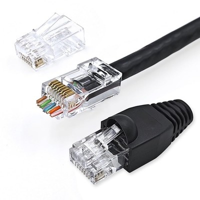 XANHAM 25 Pack Cat 6 Pass Through RJ45 Connector with Strain Small, Black 