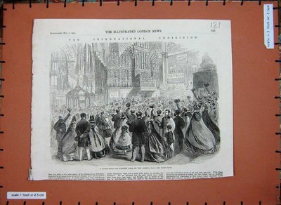Original Old Antique Print International Exhibition Building Eastern Dome 1862
