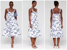 Avec Les Filles Midi Dress Blue Marin Nautical Fit & Flare Sleeveless White 12