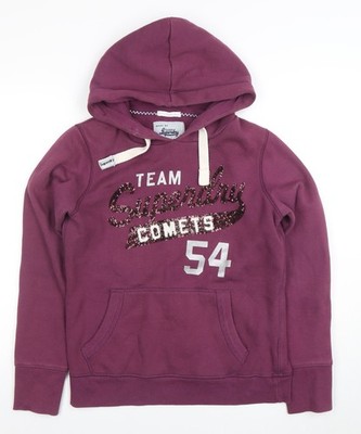 Superdry Sport Team Comets Hoodie Lila Pailletten Damen L