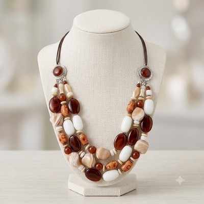 Barse 925 Sterling Silber Multi Strang Perlen Statement Halskette Rot Creme