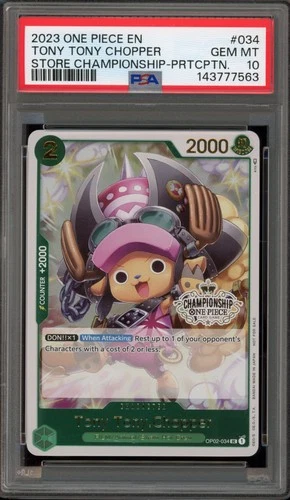One Piece CCG Tony Tony.Chopper Store Championship Participation OP02-034 PSA 10