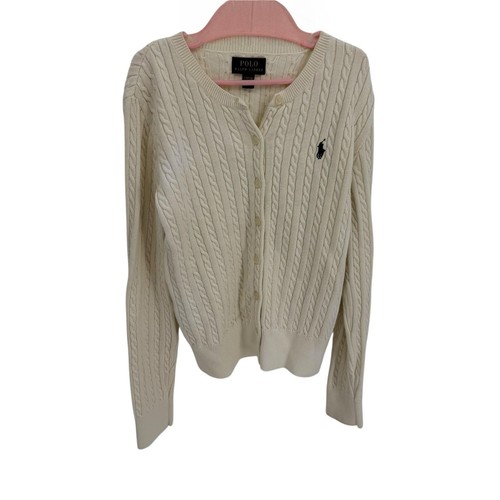 Polo Ralph Lauren Cardigan Sweater Cable Knit Button Ivory Girls Size L (12-14)