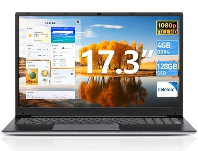 SGIN Laptop 17,3 Zoll Intel Core i3 128GB SSD FHD IPS Bildschirm 8000mAh Win11