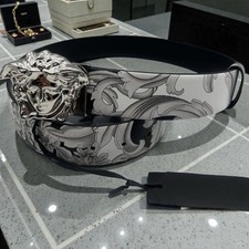 625 VERSACE Reversible Black Baroque Barroco Leather Belt Silver Medusa 95 IT