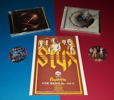 STYX HANDBILL / POSTCARD ALADDIN LAS VEGAS 77, 2 CD'S (1 SEALED) 2 SHOW BUTTONS+