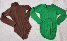 Vintage 1970's Leotard CHILD Small Bodysuit Gymnastics Ballet Green Brown