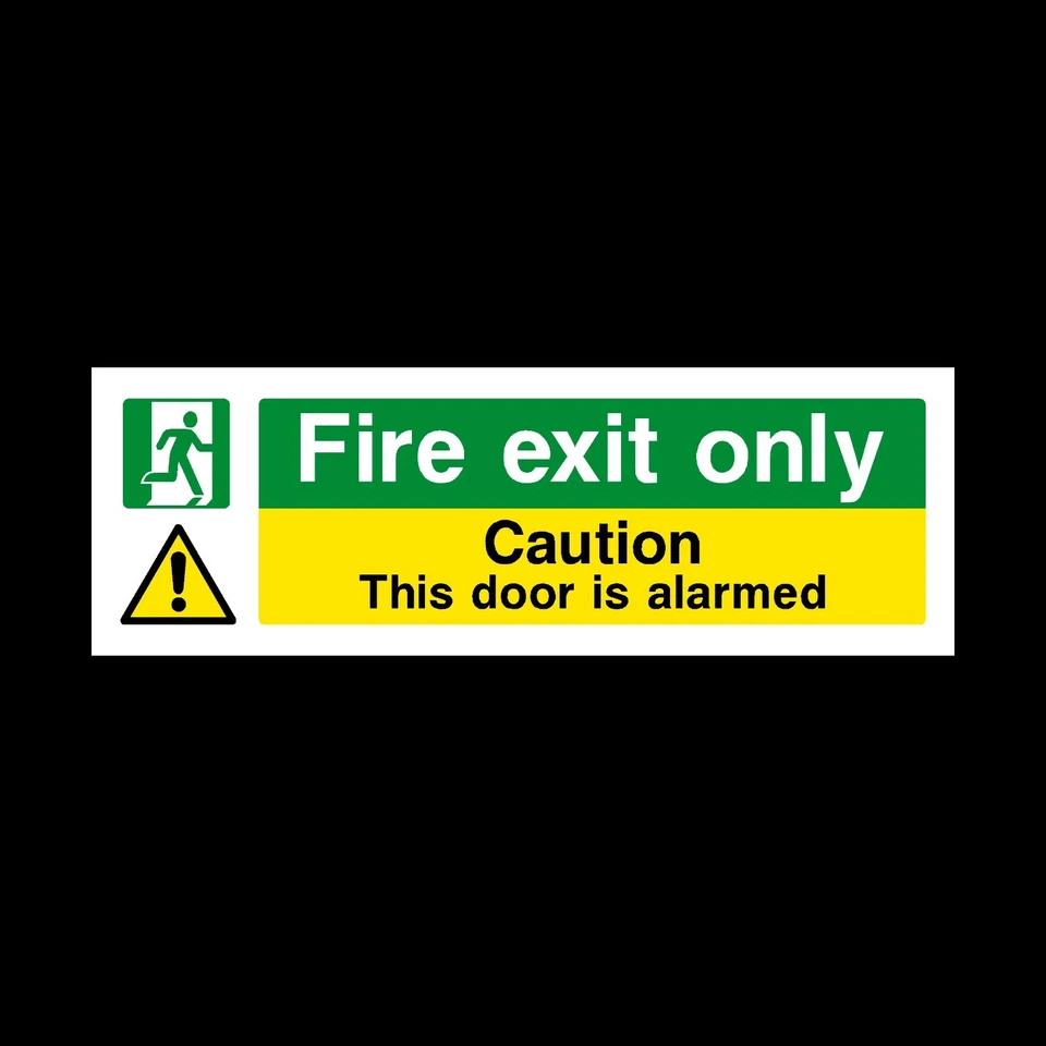 HEALTH&SAFETYDIRECT Fire Exit Door Alarmed 300x100mm Plastic Sign OR Sticker (EE25)