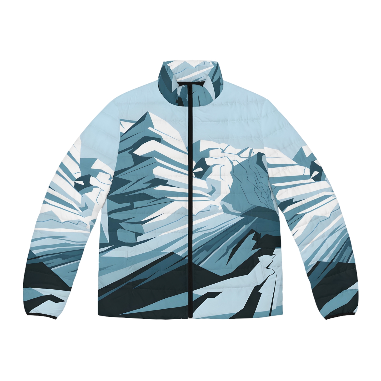 Geo Icecaps Unisex Full Zip Puffer Jacket for Winter Warmth & Outdoor Style  