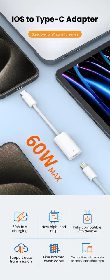 USB-C to Light 8Pin Adapter Compatible with iPhone 16 17 Pro Max iPad Model 60W - Image 4 of 4