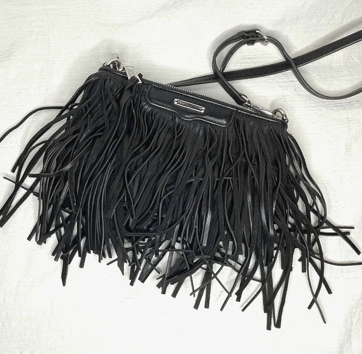 Rebecca Minkoff Fringe Black Crossbody Hippie Boho Leather Bag