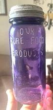 NICE AMETHYST OUR PURE FOOD PRODUCTS JAR W/LID EVANS ST. LOUIS 1910'S ERA L@@K