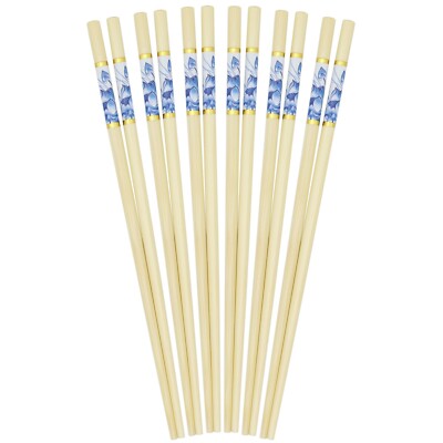 BambooMN Japanese Bamboo Chopsticks, Floral Print, 9.5 inch - Blue - 6 pairs