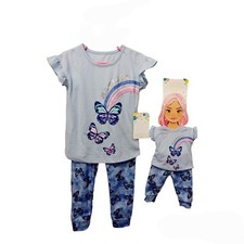 Saint Eve Girl 18 Inch Doll Matching Pajama Set-4-Blue-Butterfly