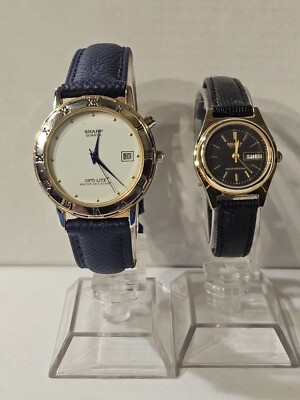 SHARP Analog LADIES AND GENTS DUO Timepieces With Leather Straps 