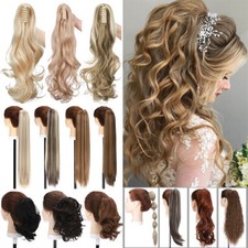 CLEARANCE Thick Jaw Claw Clip In Ponytail Wavy Hair Extensions Natural As Human