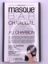 masque BAR Charcoal Sheet Mask Purifies Absorbs Excess Oil x 3 Masks